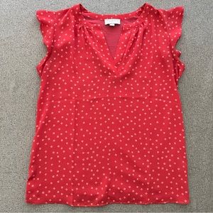 Loft red orange ruffle top